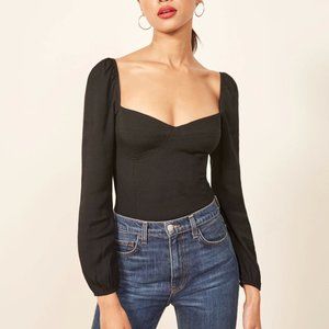 Reformation Reign Top - Long Sleeve Crepe Black